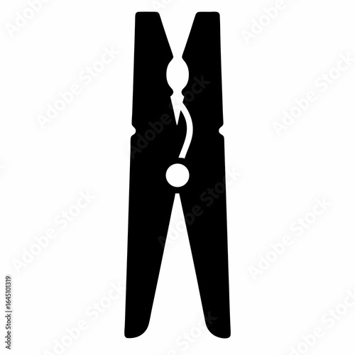 A Minimalist Silhouette of a Wooden Clothes Pin on White Background