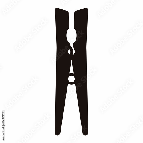 Simple minimalist black silhouette of a classic household clothespin on white