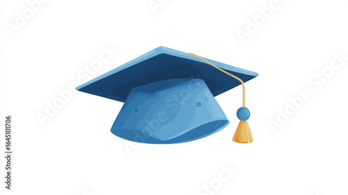 Graduation cap in cartoon style in blue color

