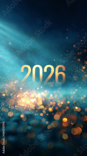 Wallpaper Mural greeting card number text 2026 on blue dark festive christmas and new year background, festive atmosphere.

 Torontodigital.ca