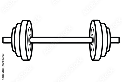 Black outline of a barbell with weight plates against a white backdrop
