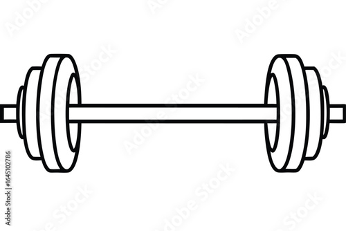Black outline depicts a barbell with plates on a clean white background