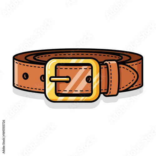 Cartoon illustration of a brown leather belt with a gold buckle.