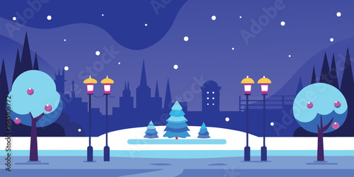 snowy city park 