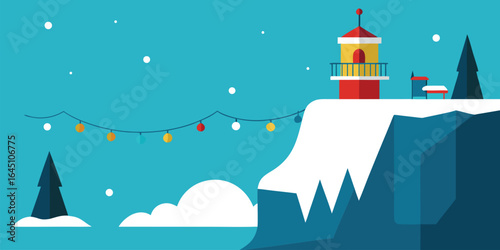 snowy cliff with lighthouse 