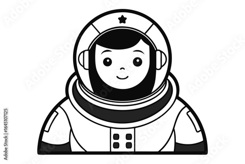 Isolated cartoon girl wearing a black and white spacesuit with a star on the helmet