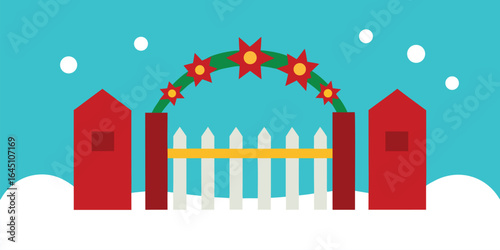 snowy farm gate with christmas garlands