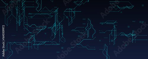 Futuristic Circuit Grid With Blue Lines On Gradient. Modern tech background perfect for digital innovation, data systems, and AI visuals. Clean glowing structure on dark. Vector illustration.