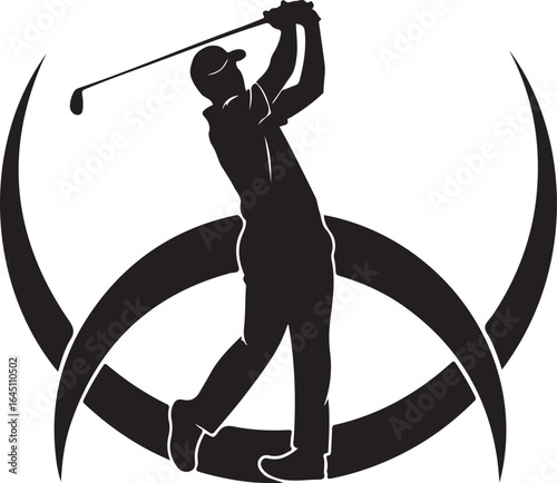 Silhouette of Golf Player with Abstract Ornament Swing Ready