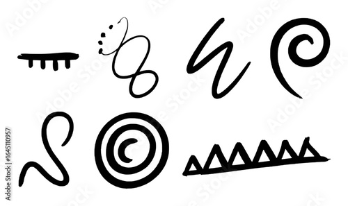 Abstract black brush stroke shapes and symbols vector