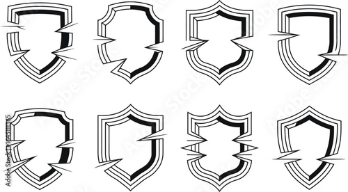 Eight shield emblems with sharp angular breaks crest