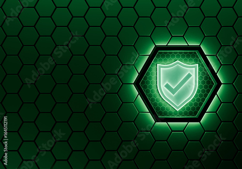 Digital Fortress: An image showcasing a glowing shield icon, embodying cybersecurity and data protection on a textured green surface.
