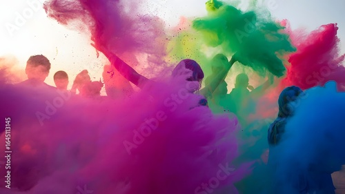 Wallpaper Mural Vibrant clouds of colorful holi powder explode in the air during a joyous festival celebration with silhouetted people Torontodigital.ca