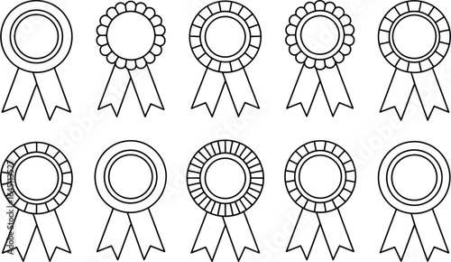 Award Ribbons Rosettes In Black Outline medal prize