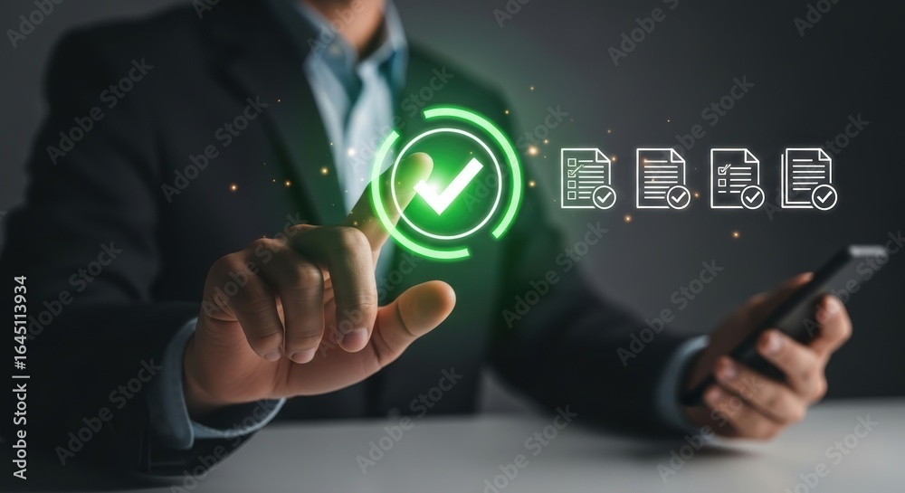 Obraz premium Businessman Approving Documents Digitally