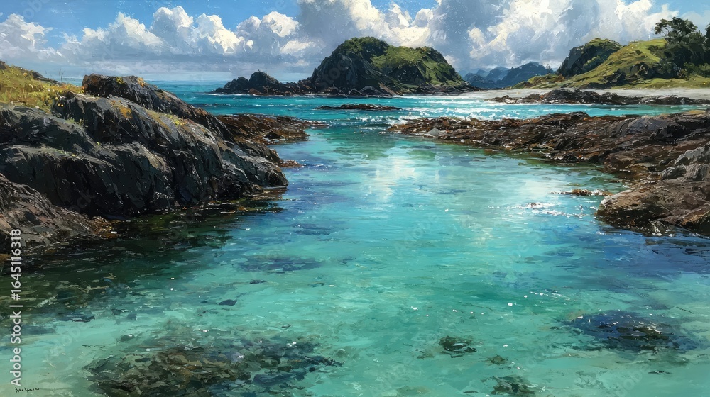 Obraz premium Coastal scene, turquoise water, rocky cove