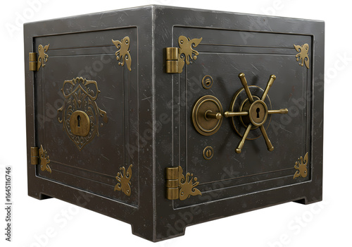 Antique Metal Safe on transparent background