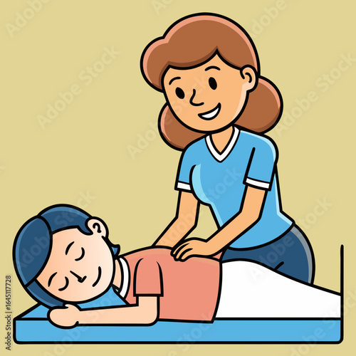 Smiling masseuse giving back massage to relaxed client in spa.
