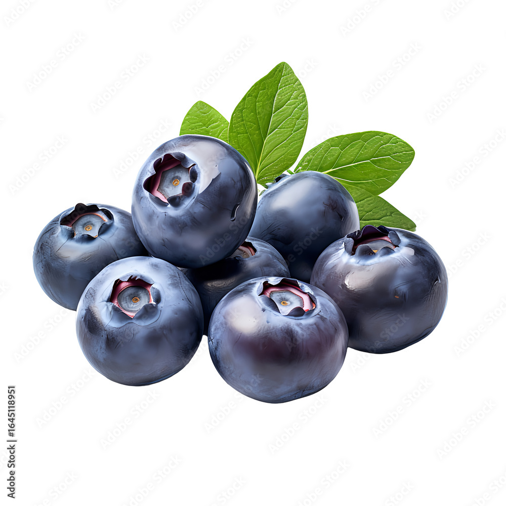 Fresh Blueberries with Green Leaves on a Transparent Background Fresh Blueberries with Green Leaves on a Transparent Background