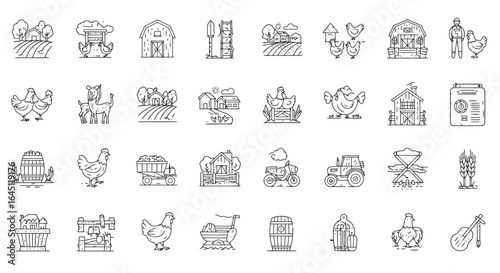 Farm and agriculture icons silhouette isolated on white background