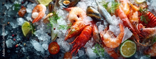 fresh seafood at the market, Generative AI,