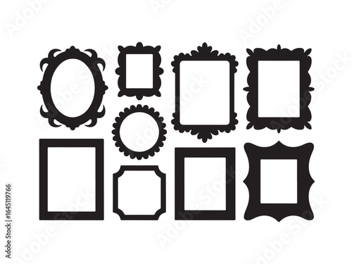 Collection of ornate decorative picture frames silhouette vector isolated on white background