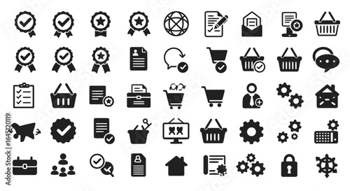 Collection of business and e commerce icons silhouette isolated on white background