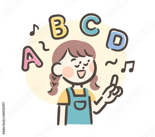 Illustration of a girl singing an English song