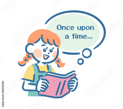 Illustration of a girl reading an English book
