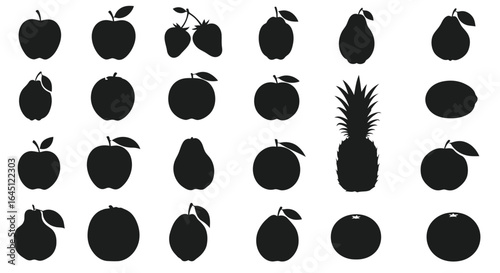 Collection of assorted fruit silhouettes isolated on white background