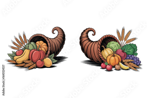 Cornucopia harvest bounty fruits vegetables vector