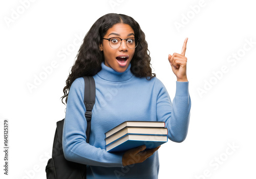 Surprised student with a sudden idea isolated on a transparent background

