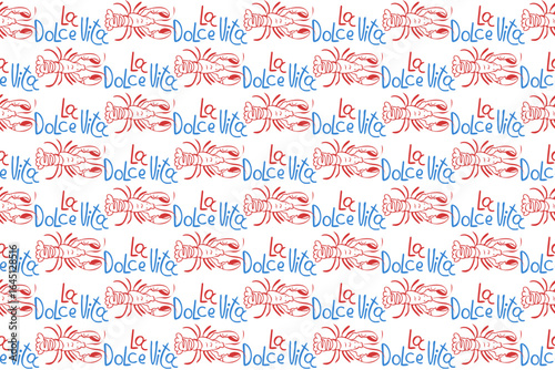 La Dolce Vita Seamless Pattern, Summer Picnic Lobster Food Wrap, Italian Kitchen Design, Cute Mediterranean Style.
