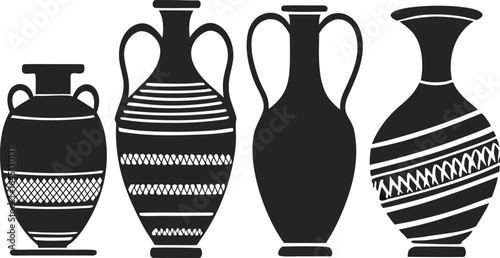 Ancient Greek vase and amphora vector illustration on black background