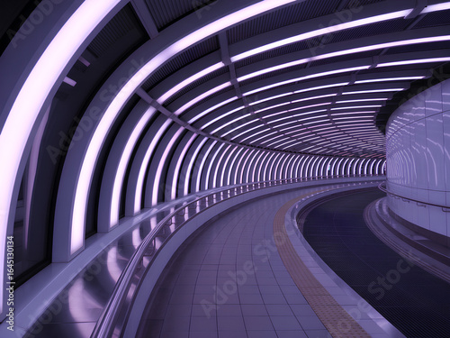 Wallpaper Mural Curved neon-lit walkway with purple-blue LED lines Torontodigital.ca