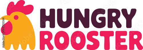 Hungry Rooster Logo with Stylized Rooster Head in Orange and Pink – Bold Food Branding Vector Design for Restaurant or Eatery