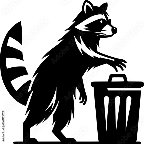 Raccoon Searching Trash: A clever raccoon is caught in the act of investigating a trash can, embodying resourcefulness.