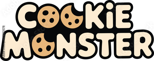 Cookie Monster Typography with Cookie-Shaped Letters and Bite Marks – Playful Snack Logo Vector for Kids Branding