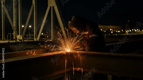 Night Welder: Metalwork Under Bridge