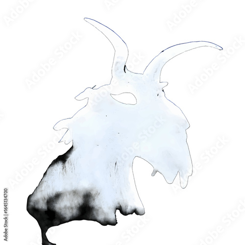 White silhouette of a goat on black background.
