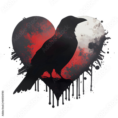 Black silhouette of a crow in heart on white background.