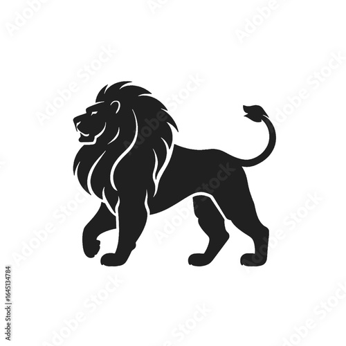 Black silhouette of a lion on white background.