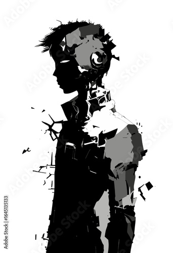 Black silhouette of a boy on white background.