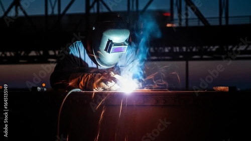 Night Welder at Work Underneath Bridge