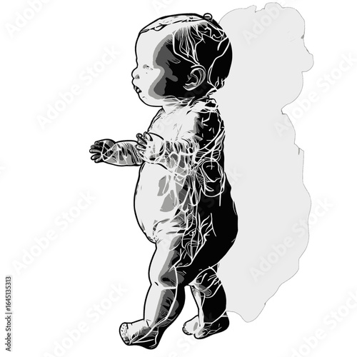 Black silhouette of a baby on white background.