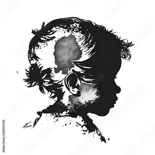 Black silhouette of a children on white background.