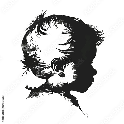 Black silhouette of a children on white background.