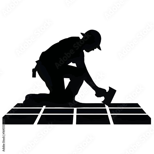 Vector illustration of a tile worker in black silhouette against a clean white background, capturing graceful forms.