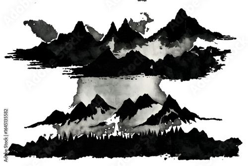 Black silhouette of a mountains on white background.