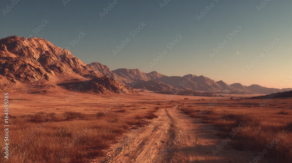 Naklejka premium Desert landscape, winding road, mountain range
